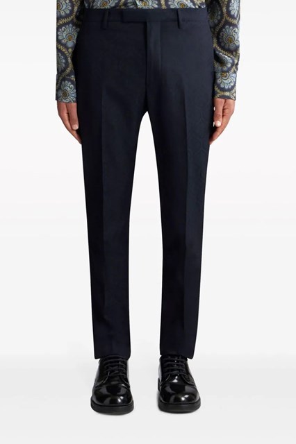 Etro Blue Slim Flat Front Pants In Black