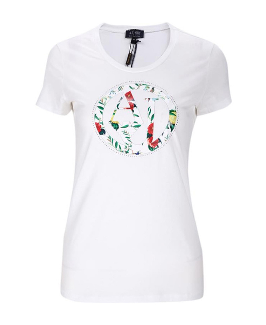 Armani Jeans T-shirt With Round Neck And Short Sleeves In White