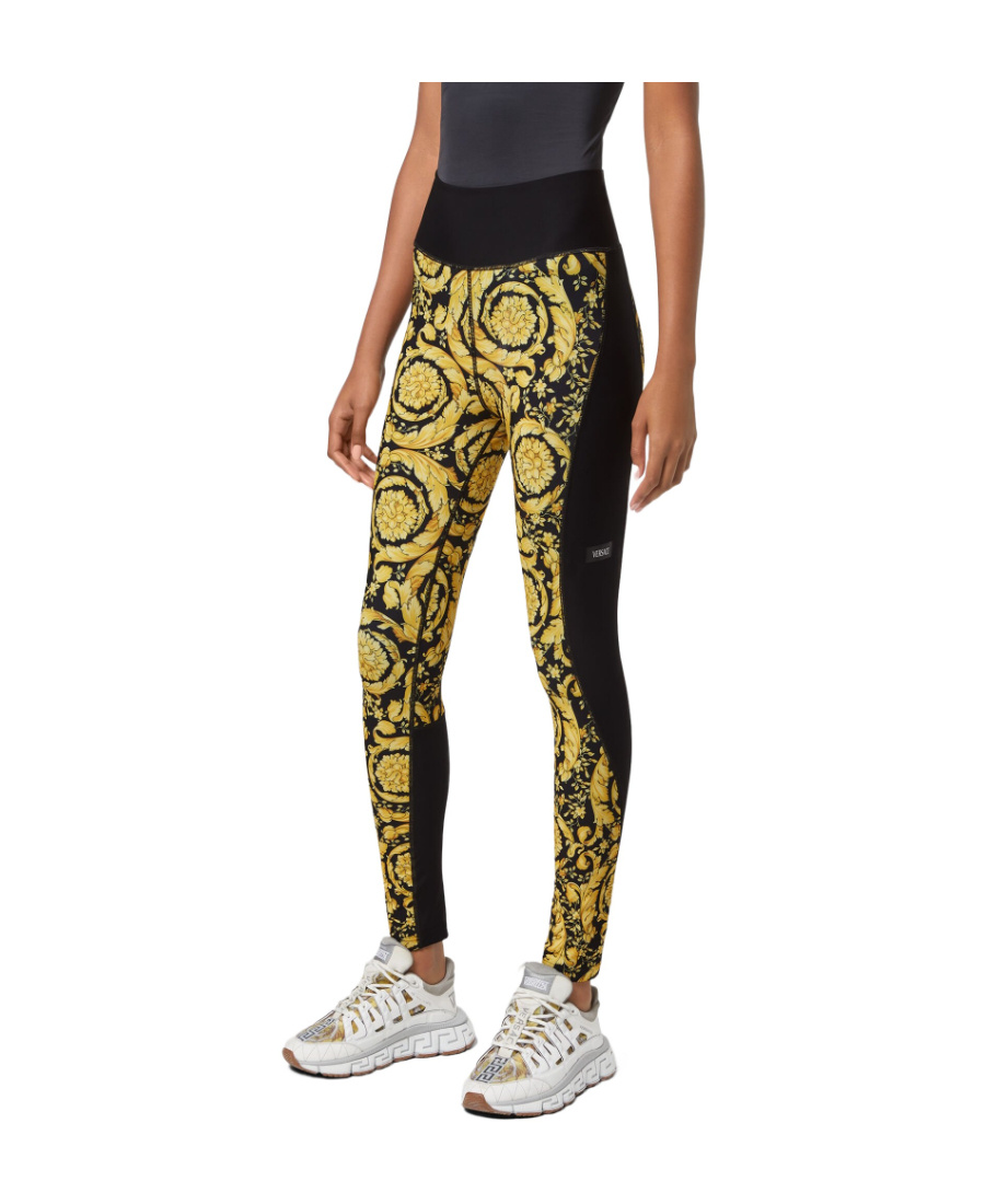 Versace Barocco Print High-waisted Leggings In Black