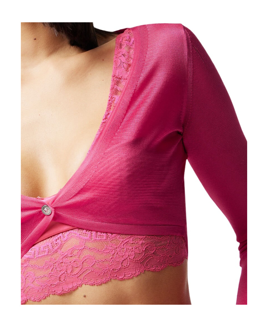 Versace Medusa Cropped Buttoned Cardigan In Pink