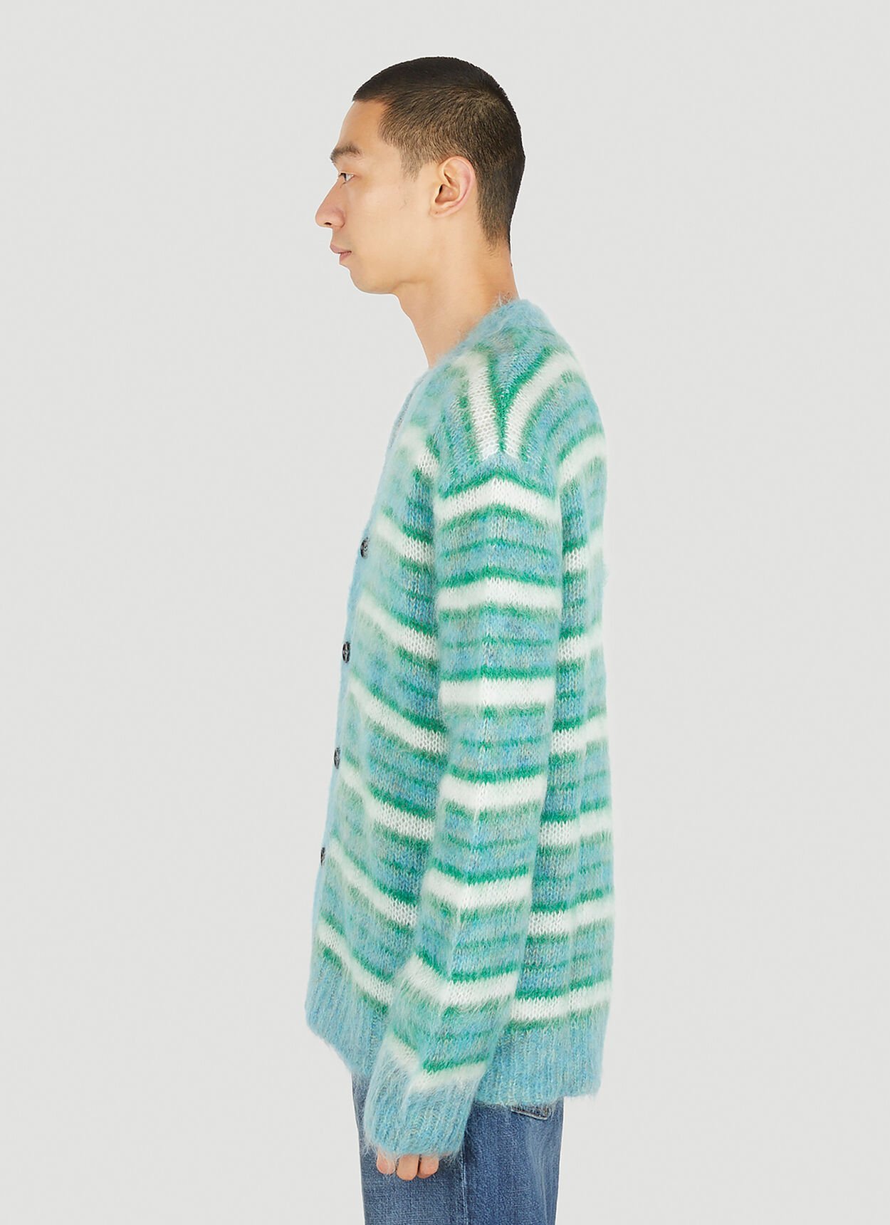 Marni Striped Buttoned-up Cardigan In Blue