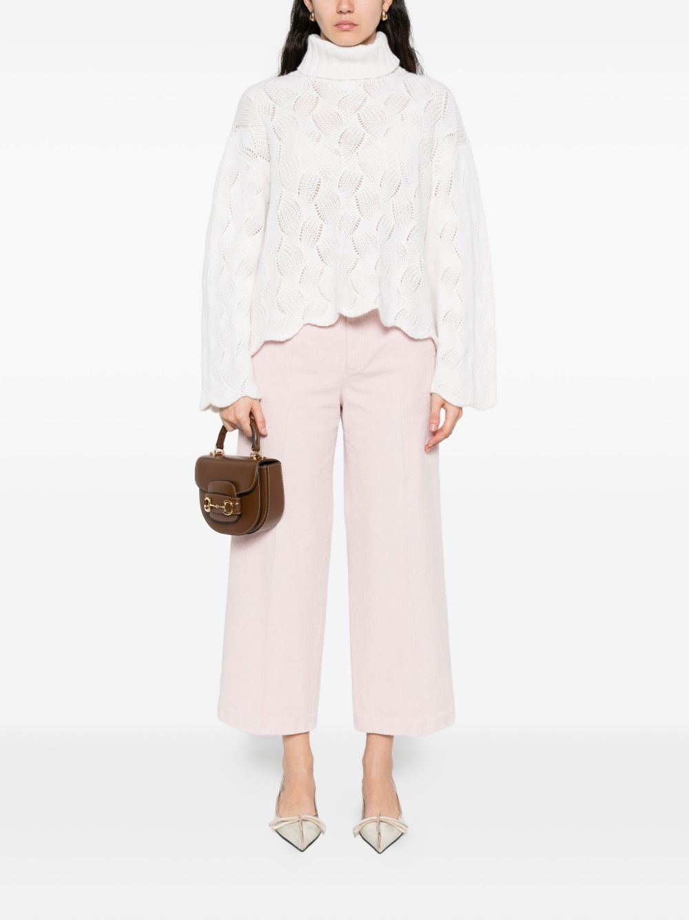 Twinset Cable-knit Turtleneck Sweater In White