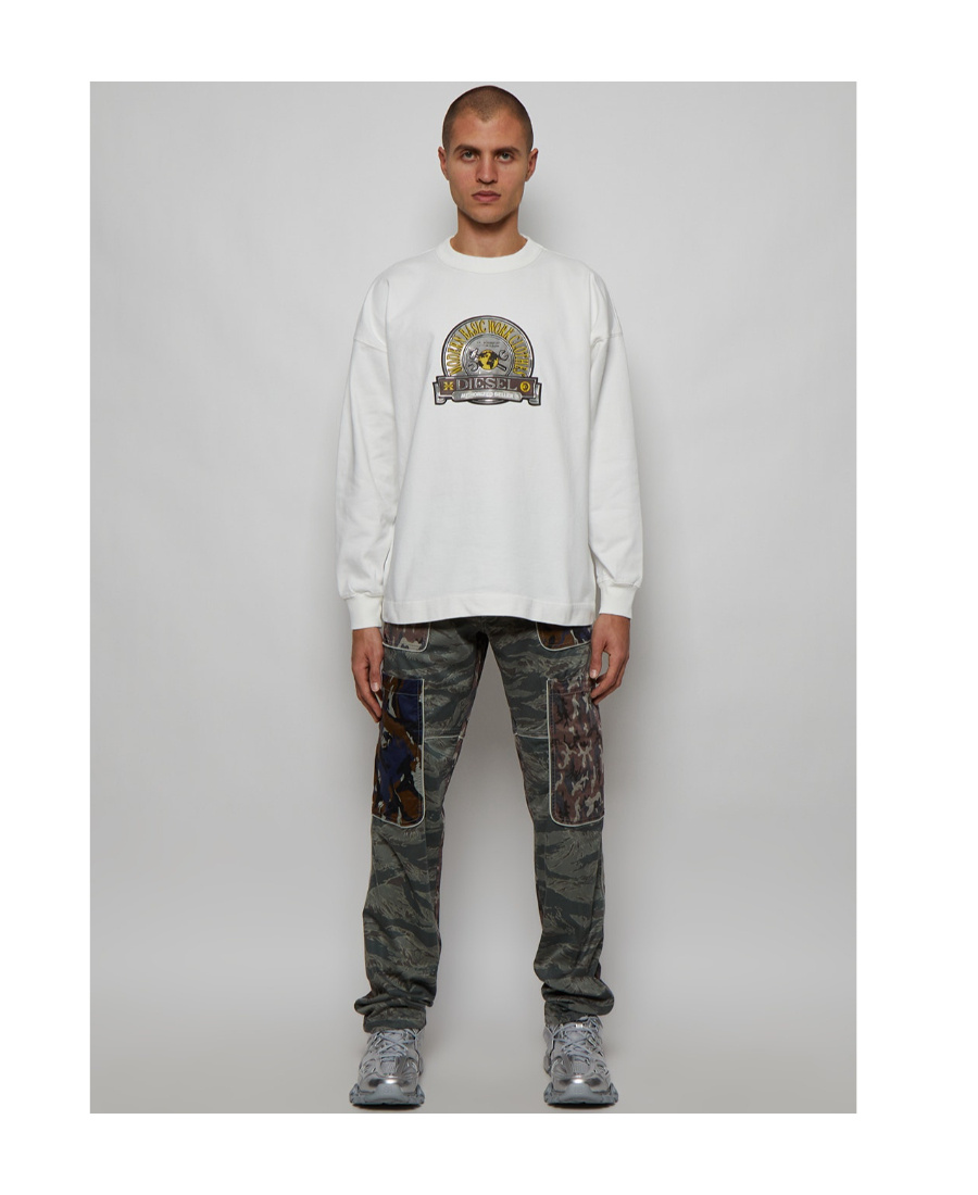 Diesel Crewneck S-patchy Sweatshirt With Deboosed Patch In White