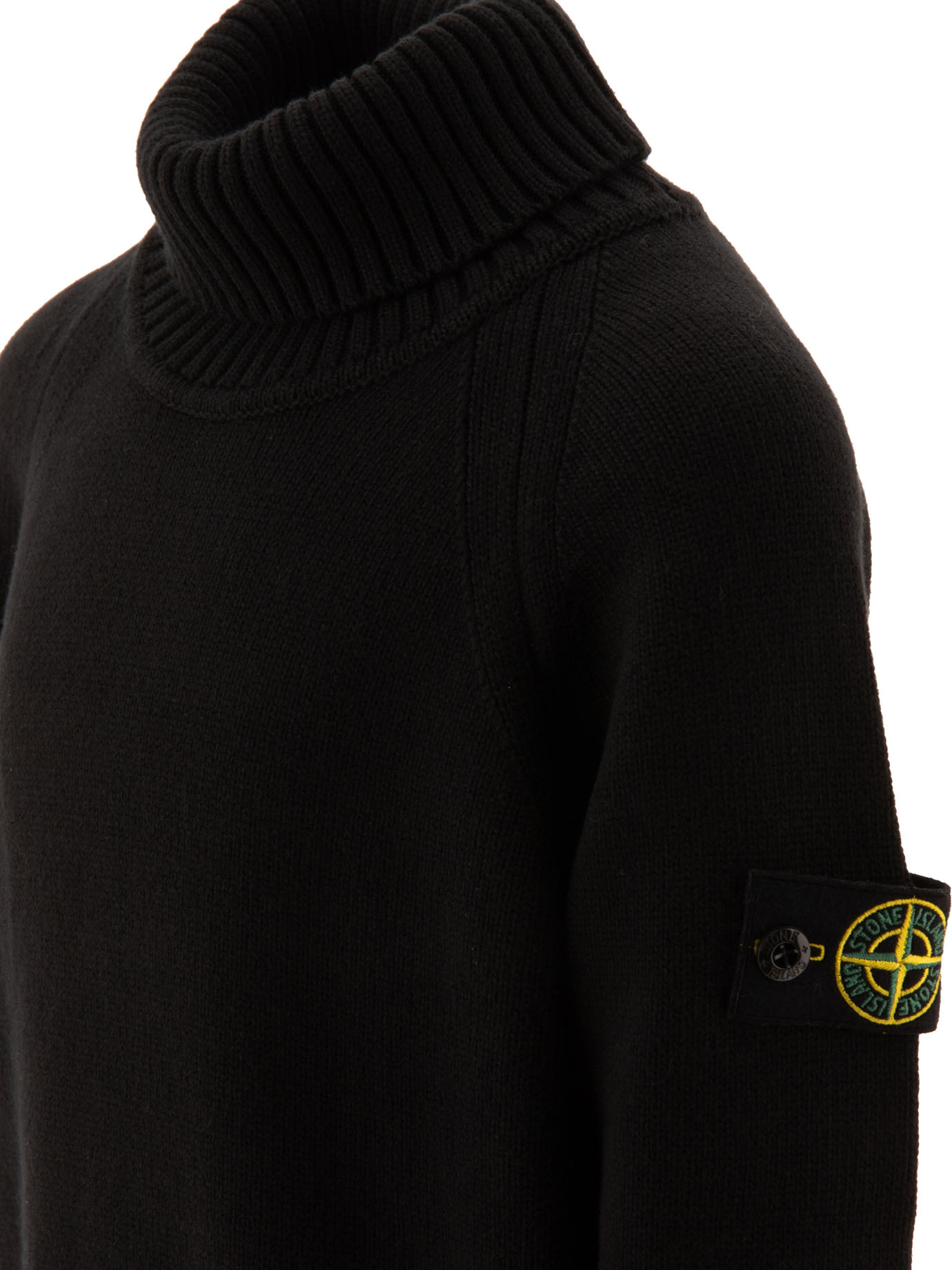 Stone Island Junior Compass Patch Turtleneck Jumper In Black