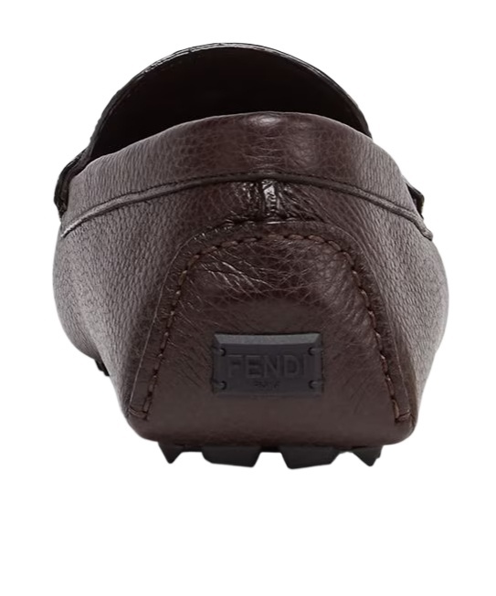 Fendi Brown Leather And Ff Jacquard Loafers In Black