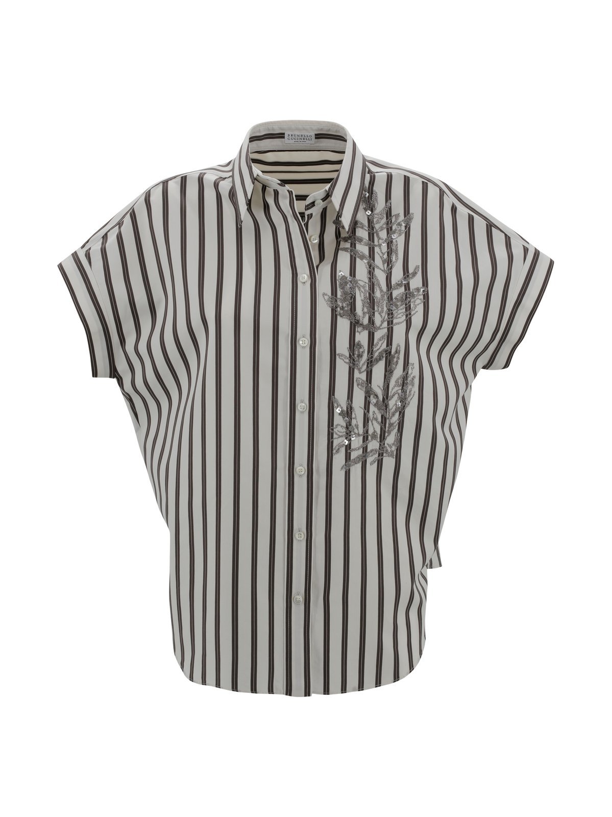 Brunello Cucinelli Striped Collared Top Embellished Detail