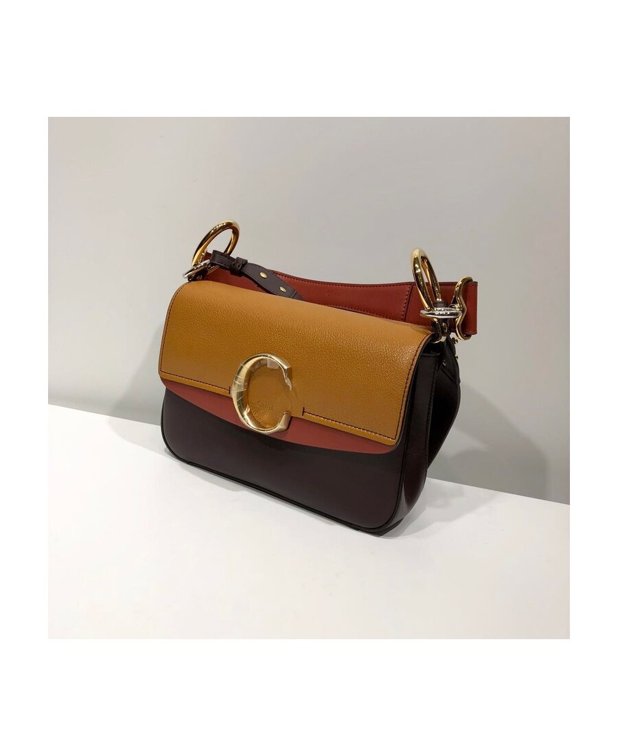 Chloé Color Matching C-button Shoulder Bag In Brown