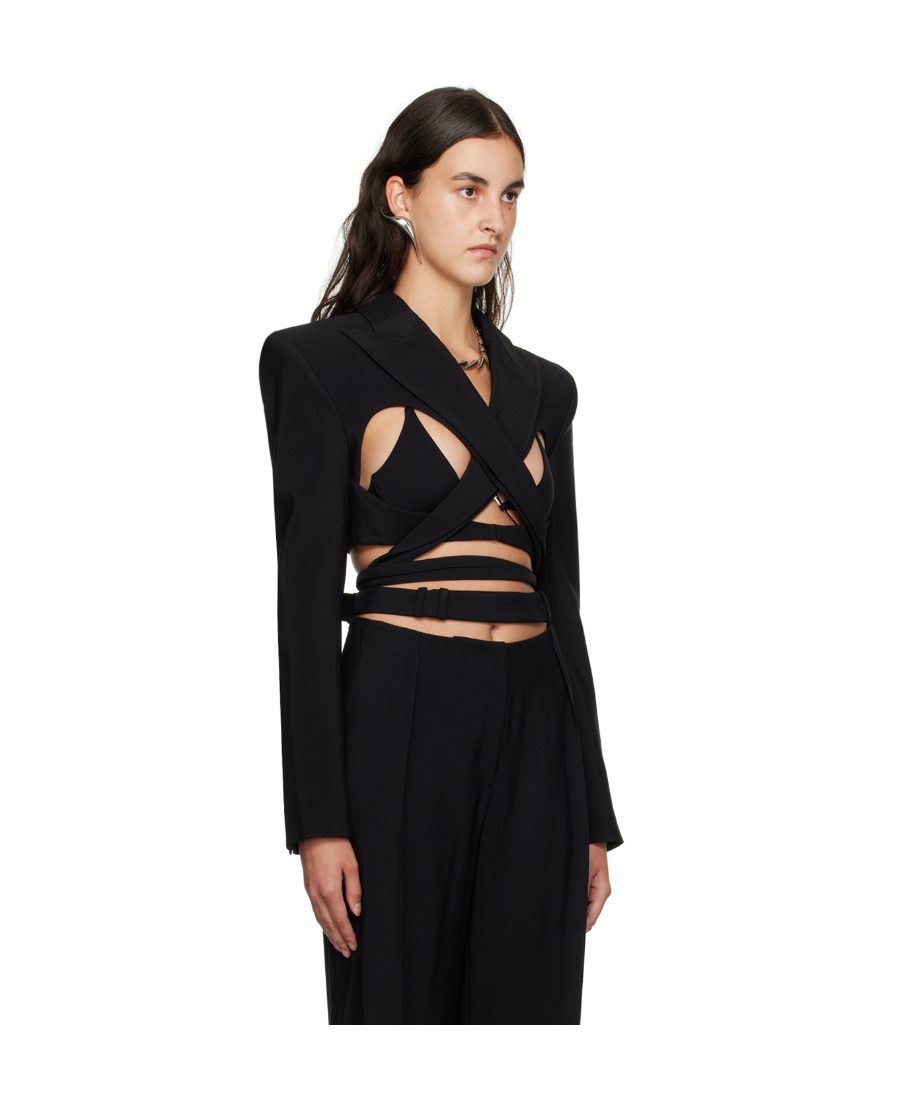 Mugler Long Sleeved Lapel Suit Jacket In Black