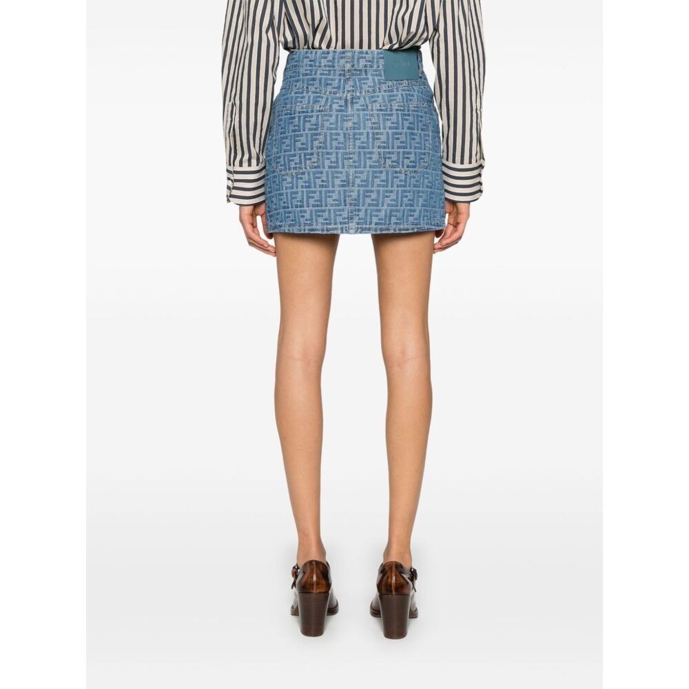 Fendi Women Ff Chambray Mini Skirt In Blue