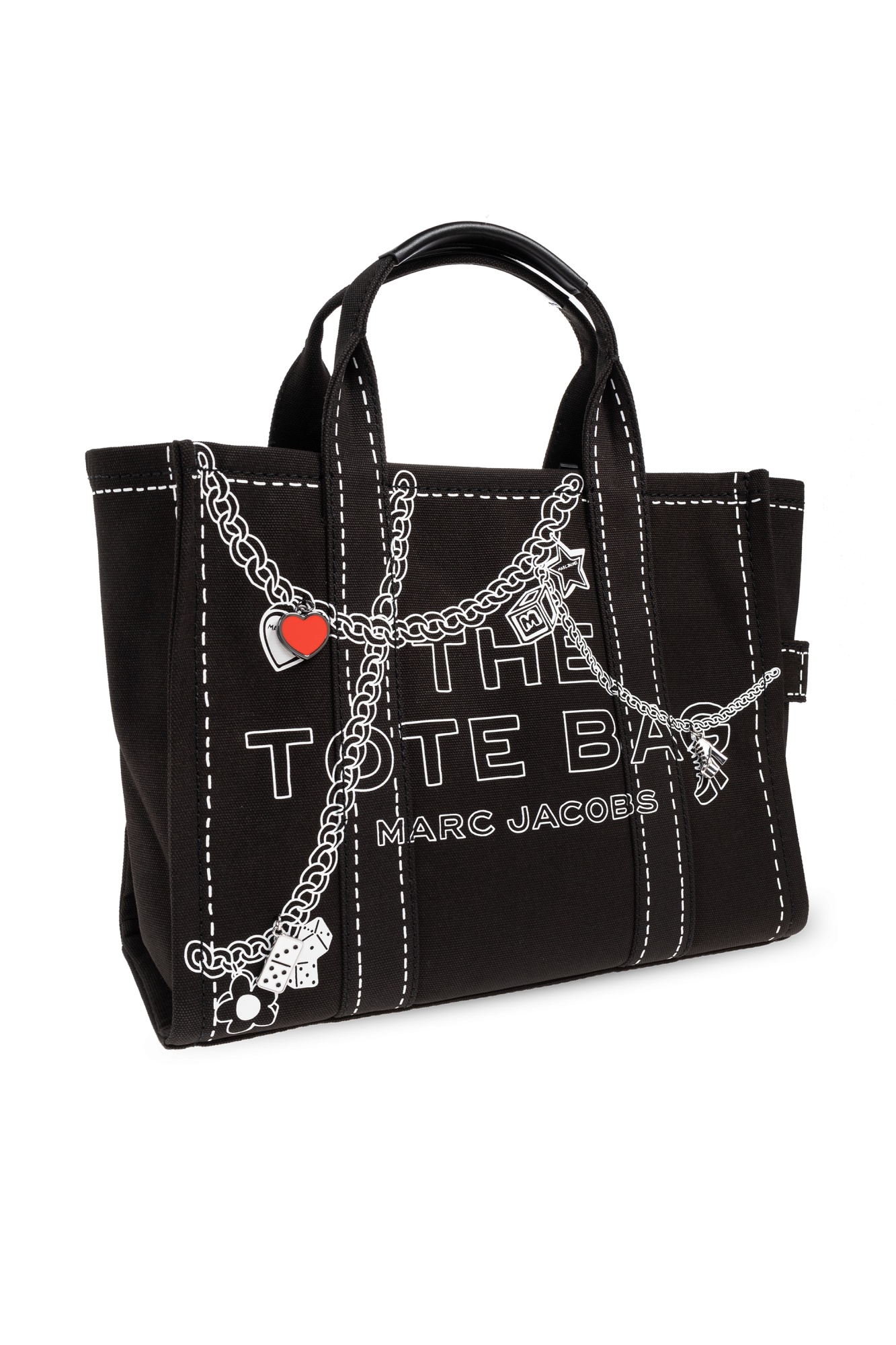 Marc Jacobs The Small Tote Bag Nera In Canvas With Designs In Black