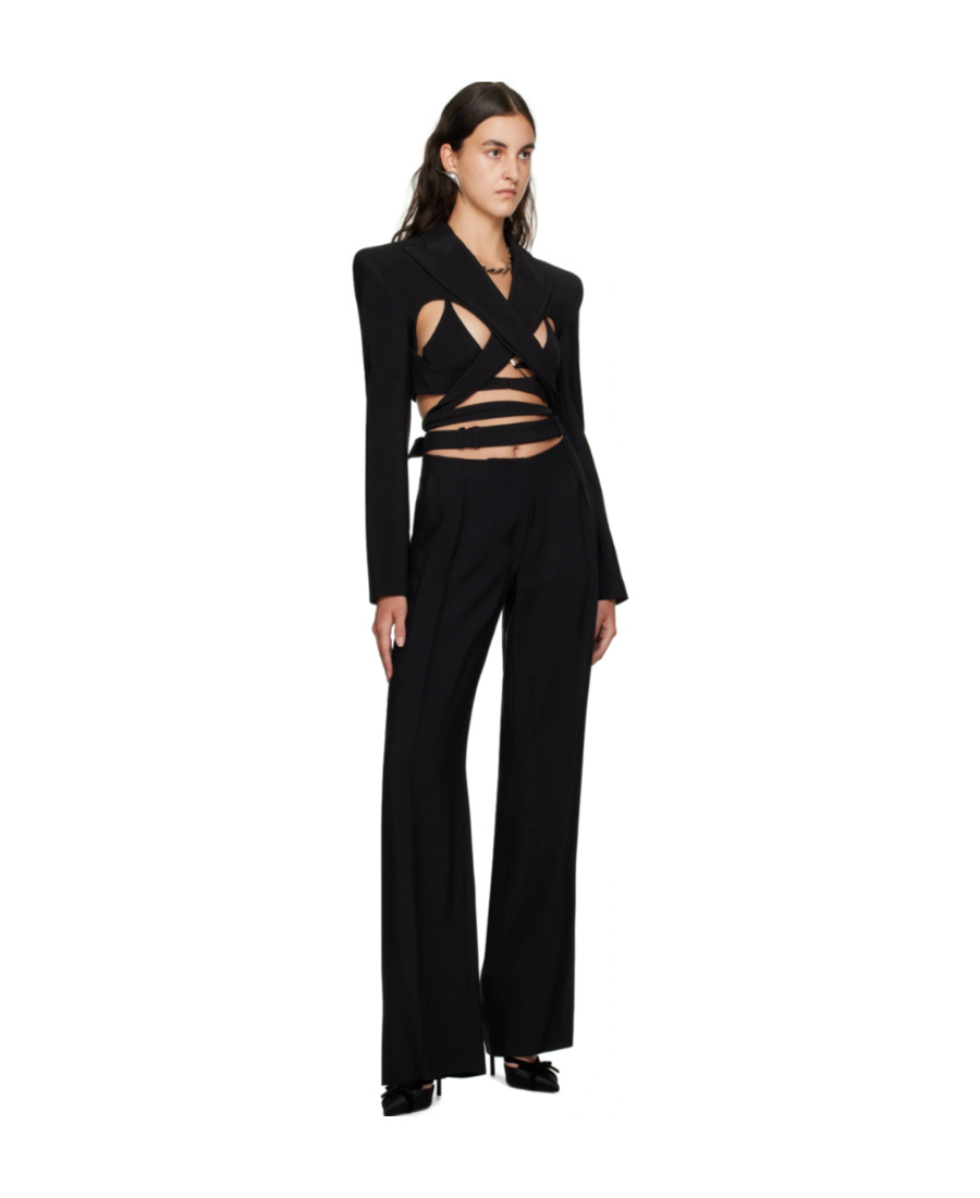 Mugler Long Sleeved Lapel Suit Jacket In Black