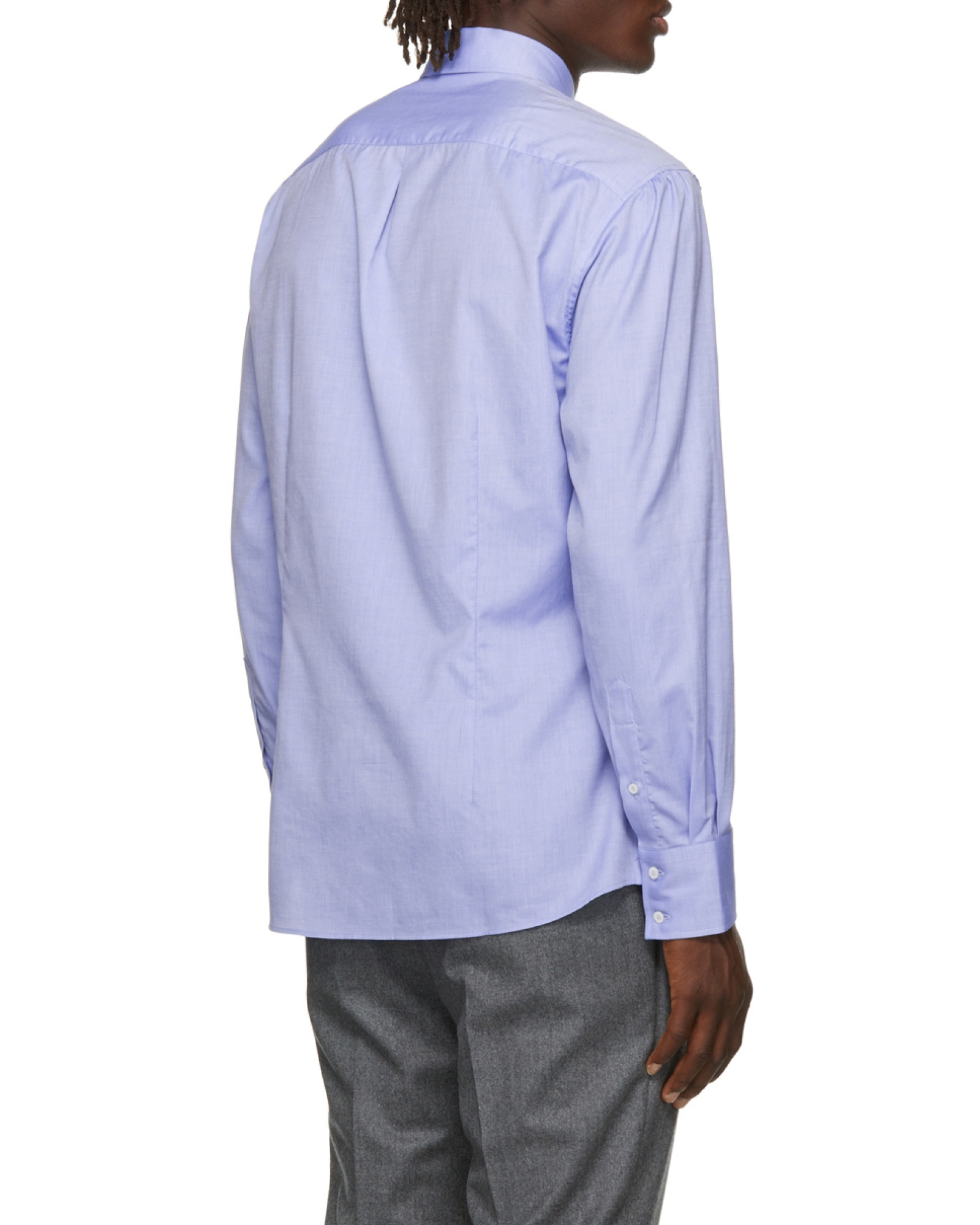 Brunello Cucinelli Plain Blue Cotton Shirt In Blue