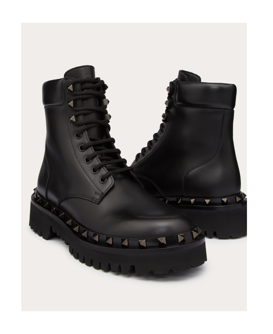 Valentino Studded Calfskin Chunky Sole Ankle Boots In Black