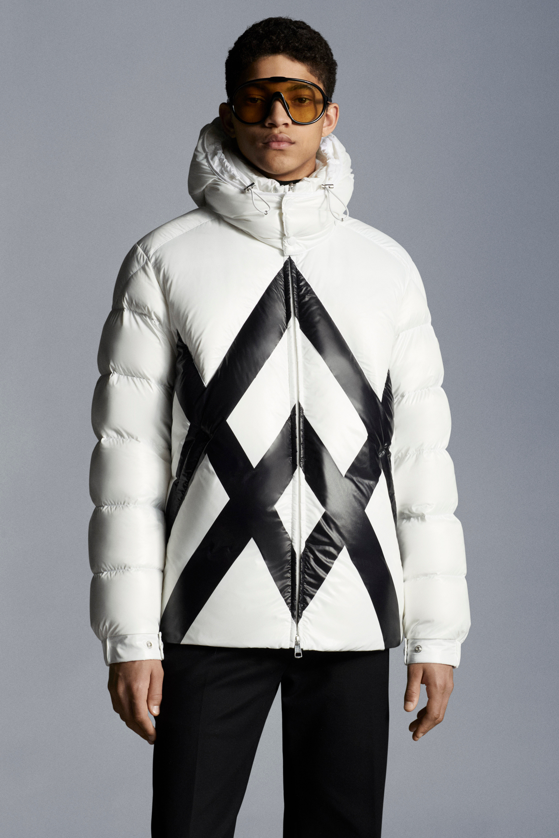 Moncler Criss Cross-print Puffer Jacket In White