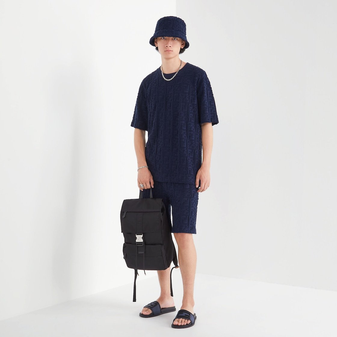 Fendi Blue Rubber Slides In Multi
