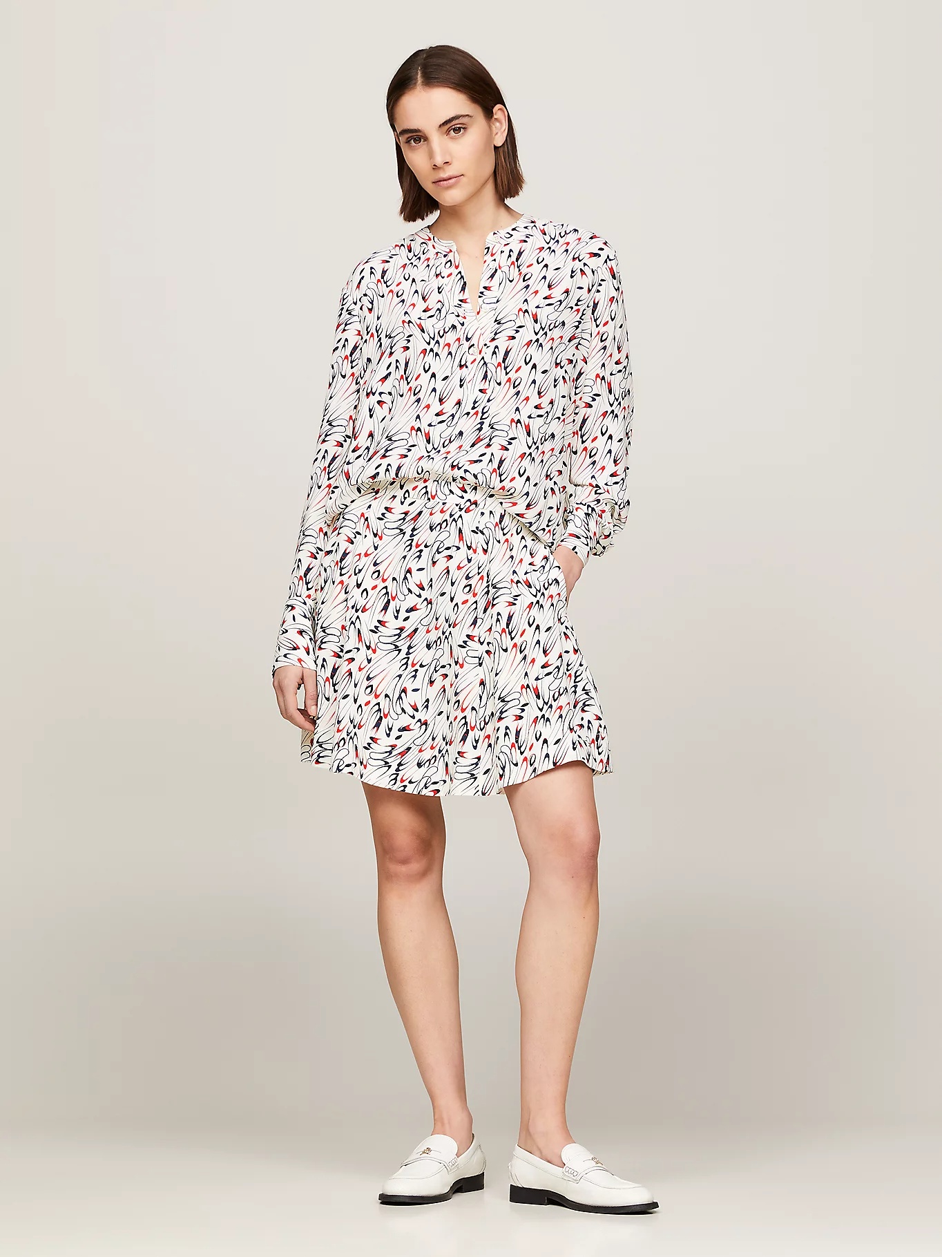 Tommy Hilfiger Geometric Crepe Mini Skirt In White