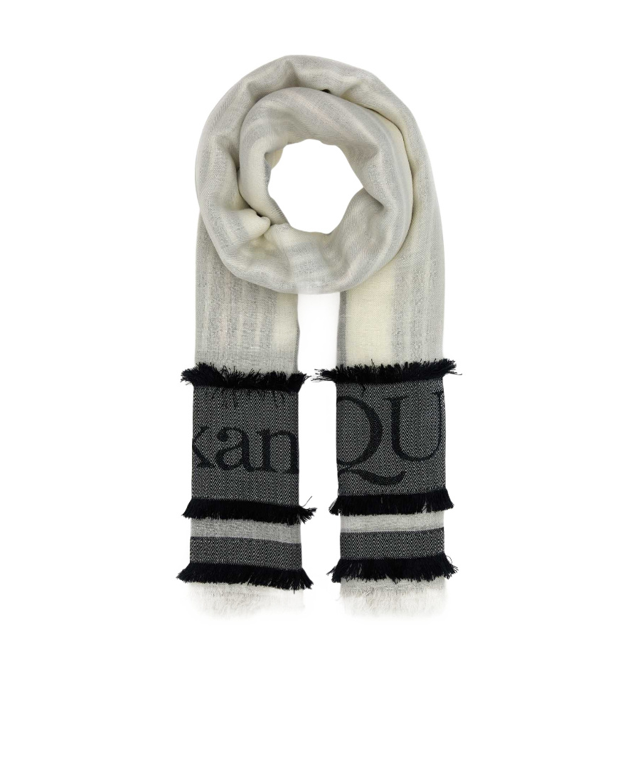 Alexander Mcqueen Women Ivory Wool Blend Foulard In Black