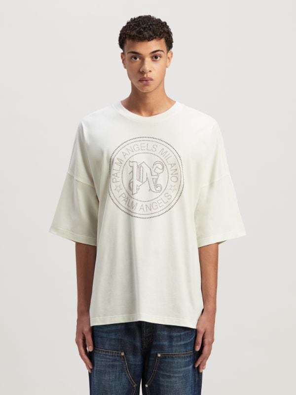 Palm Angels T-shirt With Round Neck And Short Sleeves In White
