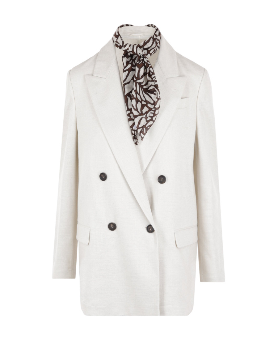 Brunello Cucinelli Scarf-embellished Double-breasted Blazer In White