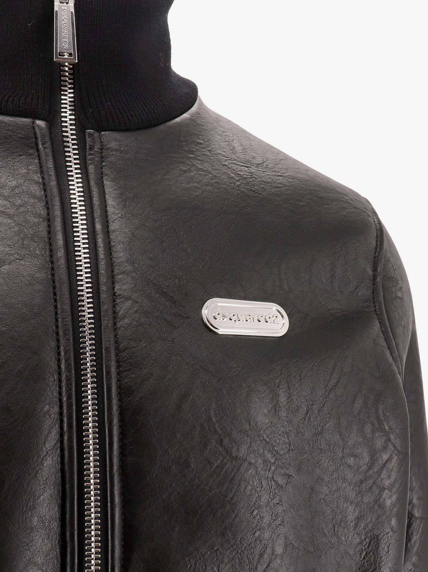 Shop Dsquared2 Logo-plaque Zipped Faux-leather Jacket In Black