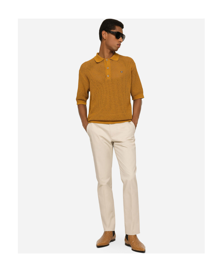 Dolce & Gabbana Stretch Cotton Pants With Branded Tag In Nude