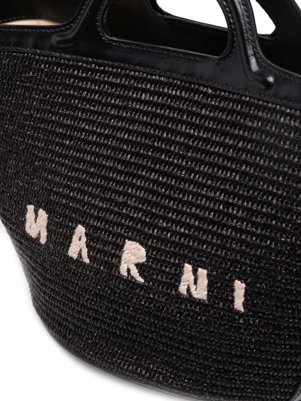 Shop Marni Tropicalia Small Bag In Black Leather And Raffia