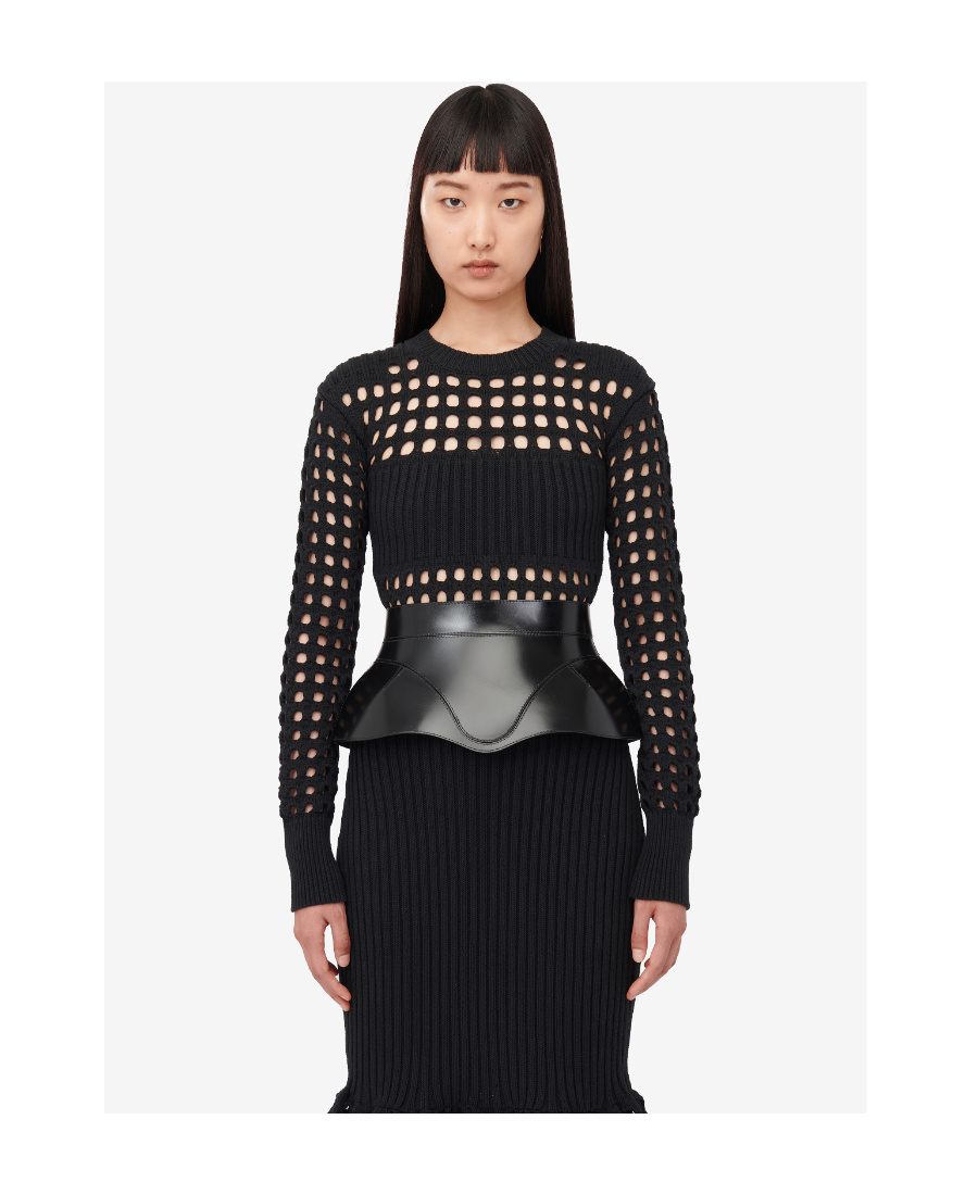 Alexander Mcqueen 3-d Cutout Mesh Mermaid Skirt Midi Dress In Black