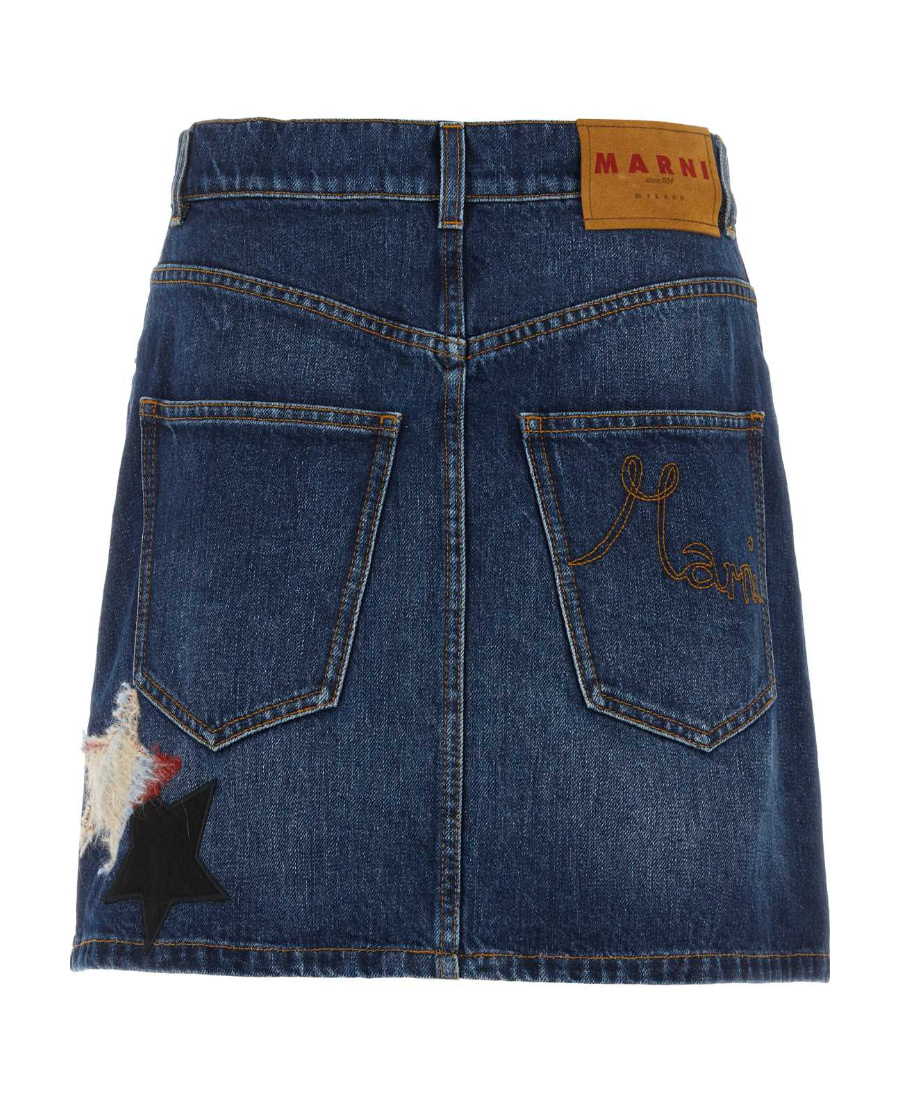 MARNI HEART-APPLIQUÉ DENIM MINISKIRT 
