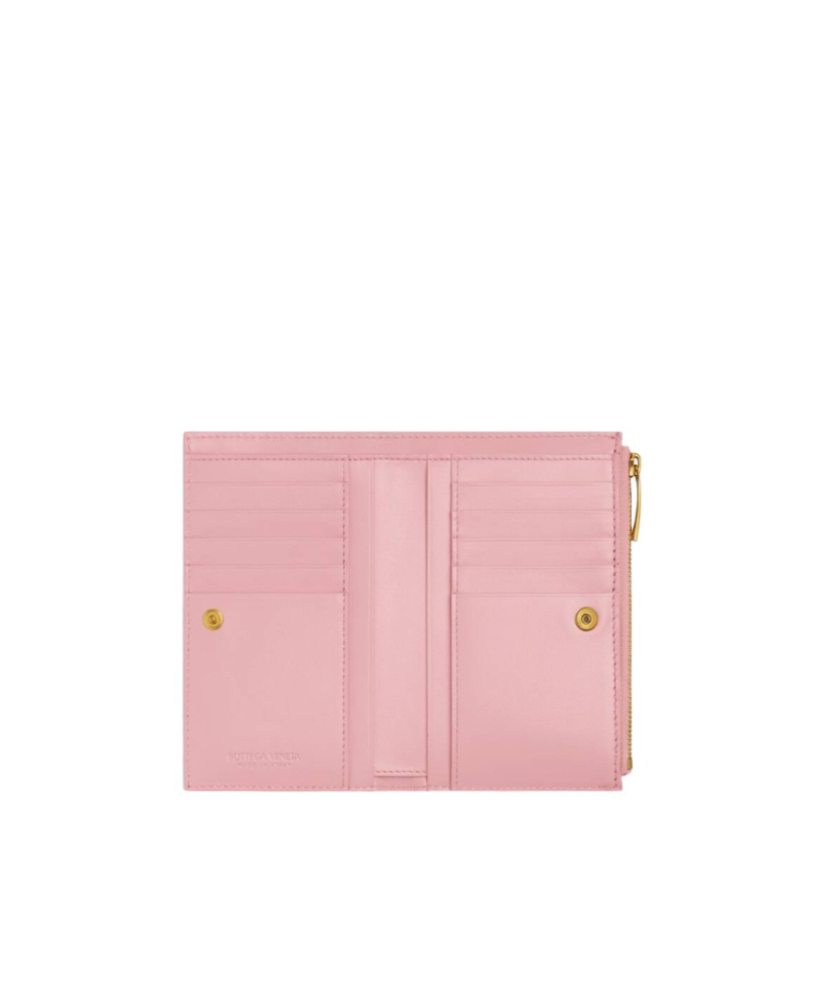 Bottega Veneta Leather Intrecciato Card Holder In Pink