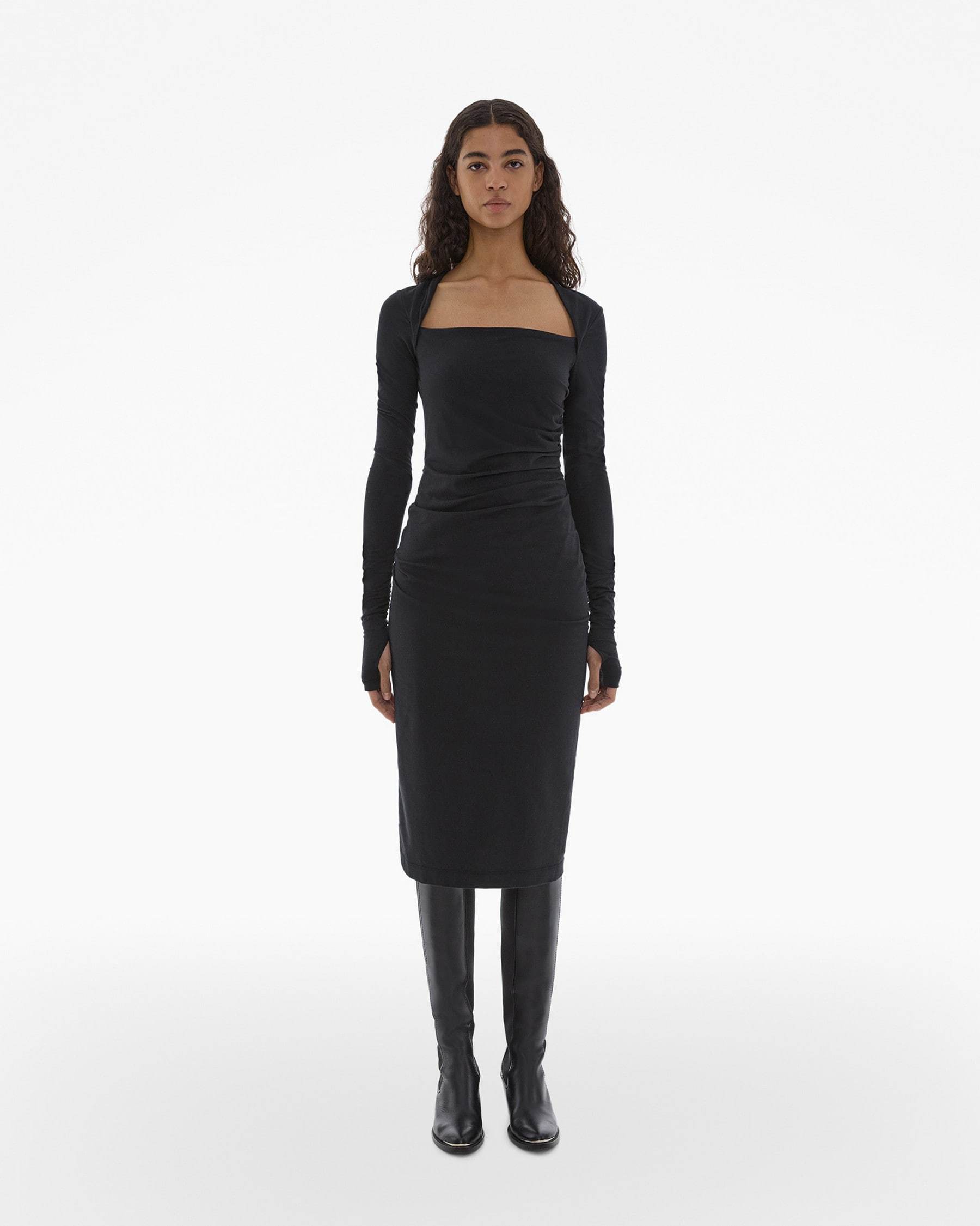 Helmut Lang Shrung Gathered Midi Dress In Black
