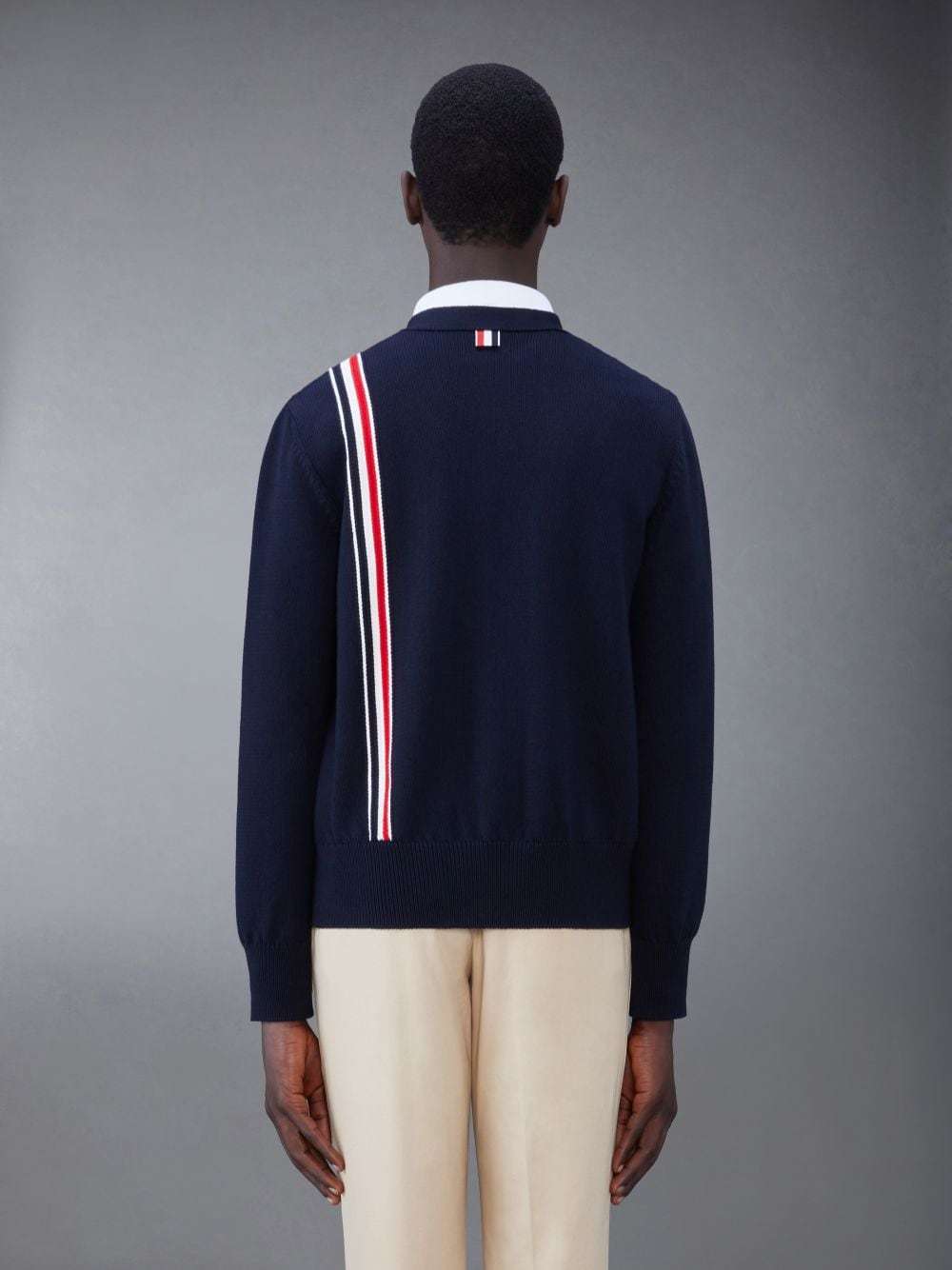 Thom Browne Rwb Stripe Intarsia Cotton Cardigan In Blue