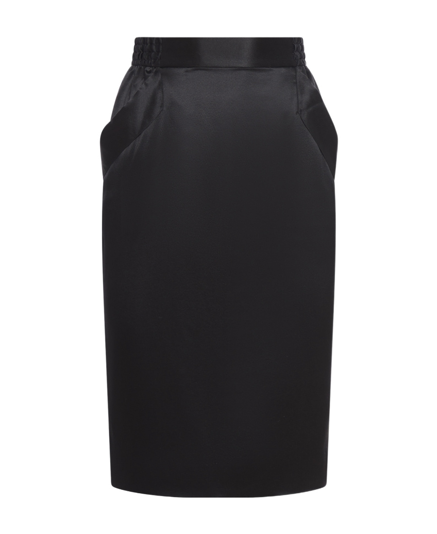 Saint Laurent Pencil Midi Skirt In Silk In Black