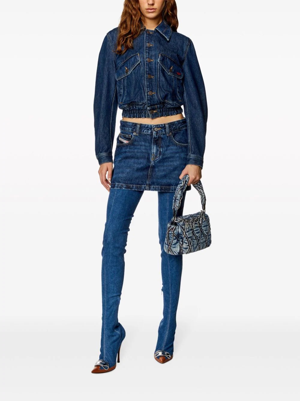 Diesel De-ron Whiskering Effect Denim Mini Skirt In Blue