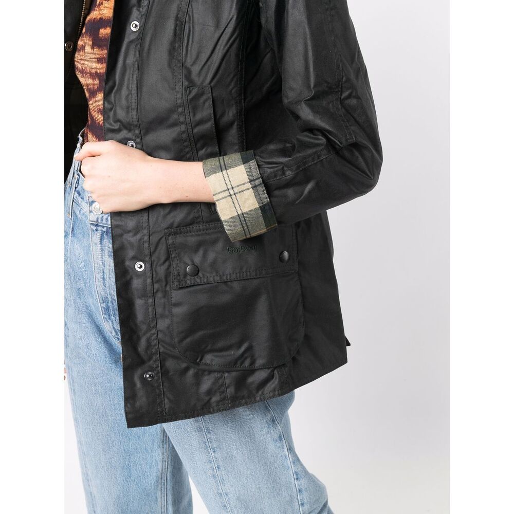Barbour Waxed Down Jacket Corduroy Collar In Black