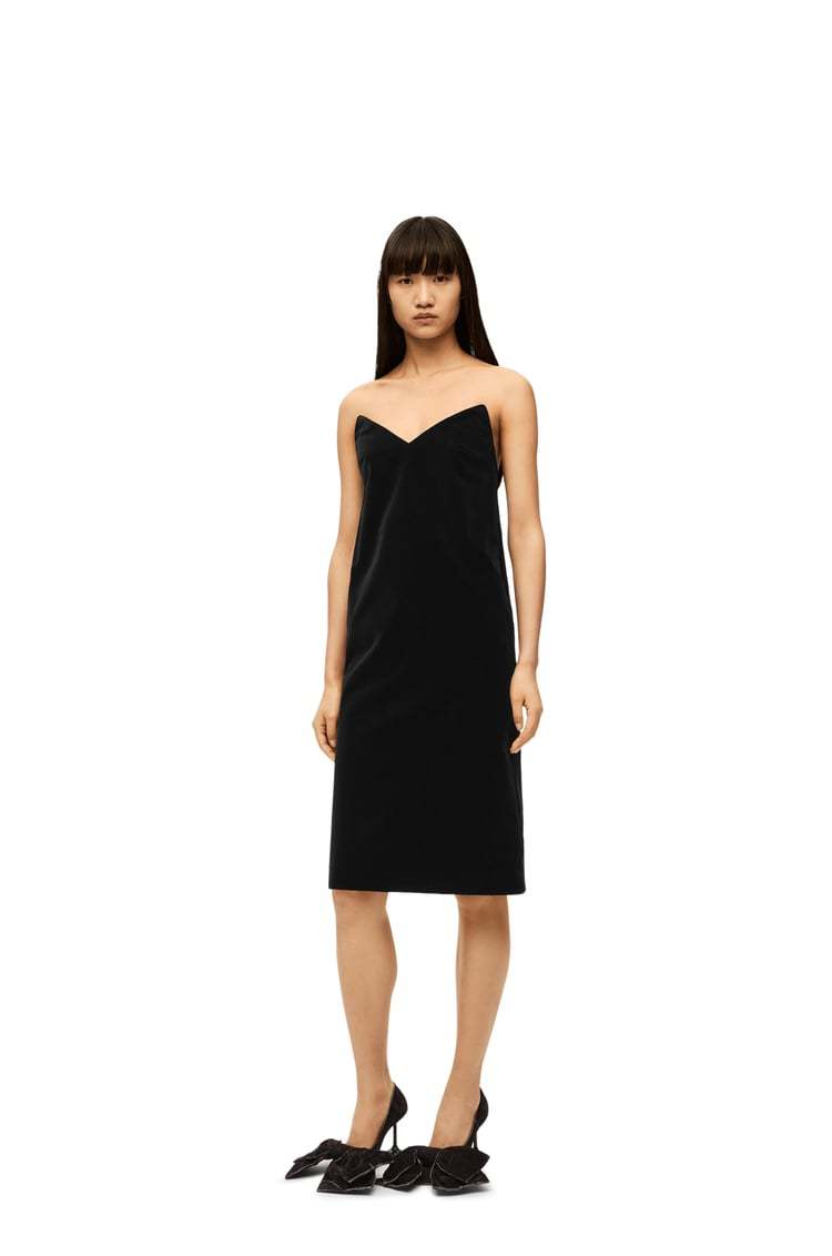 Loewe Strapless Cotton-blend Velvet Midi Dress In Black
