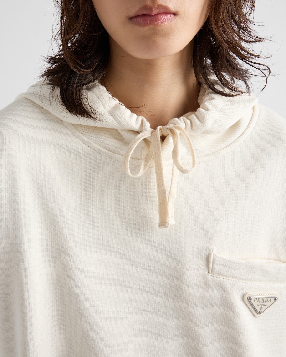 Prada Triangle-logo Cotton Hoodie In Nude