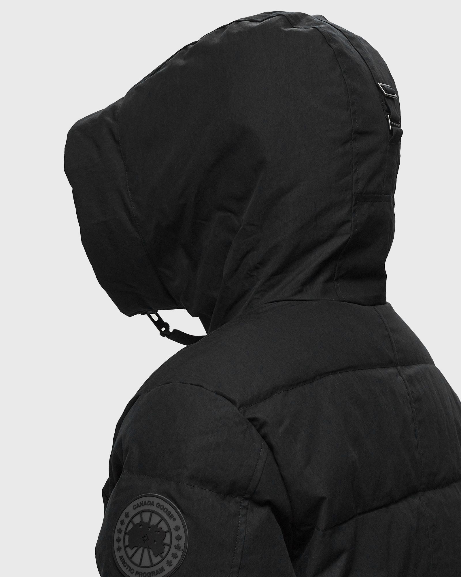Canada Goose Hooded Buttoned Coat In Black
