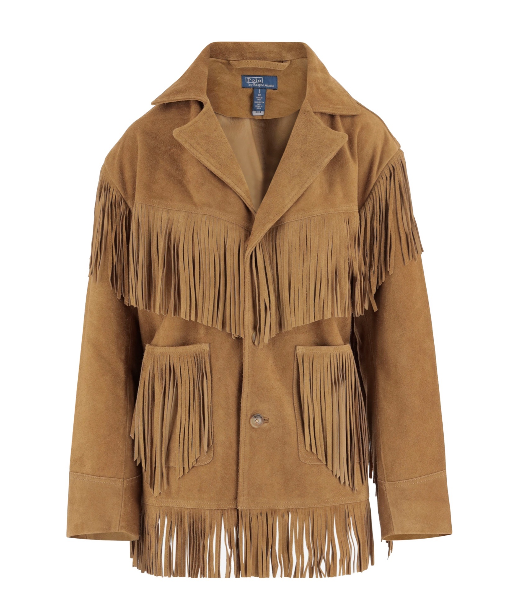 Polo Ralph Lauren Suede Jacket With Fringes And Large Pockets In Brown