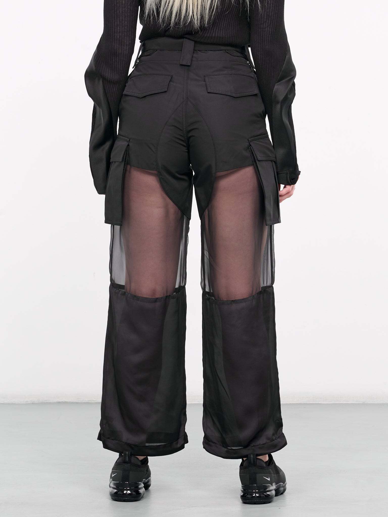Shop Sacai Transparent-detail Cargo Straight Trousers In Black