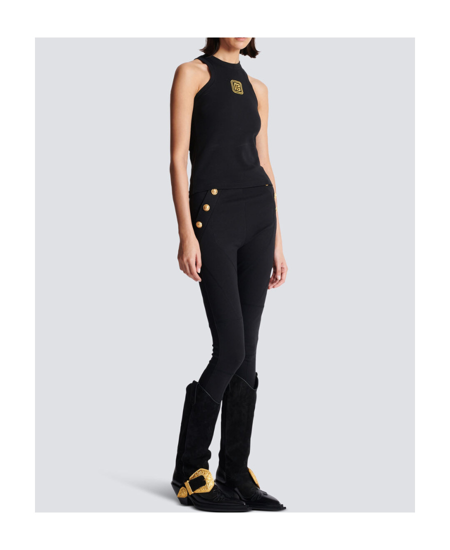 Balmain Sleeveless Top With Pb In Black