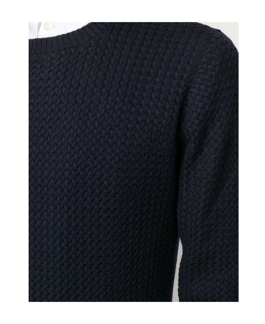 La Fileria For D'aniello Waffle-knit Crew-neck Jumper In Black