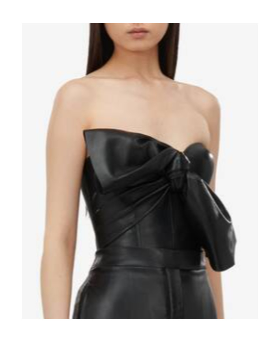 Alexander Mcqueen Knotted-bow Leather Corset Top In Black