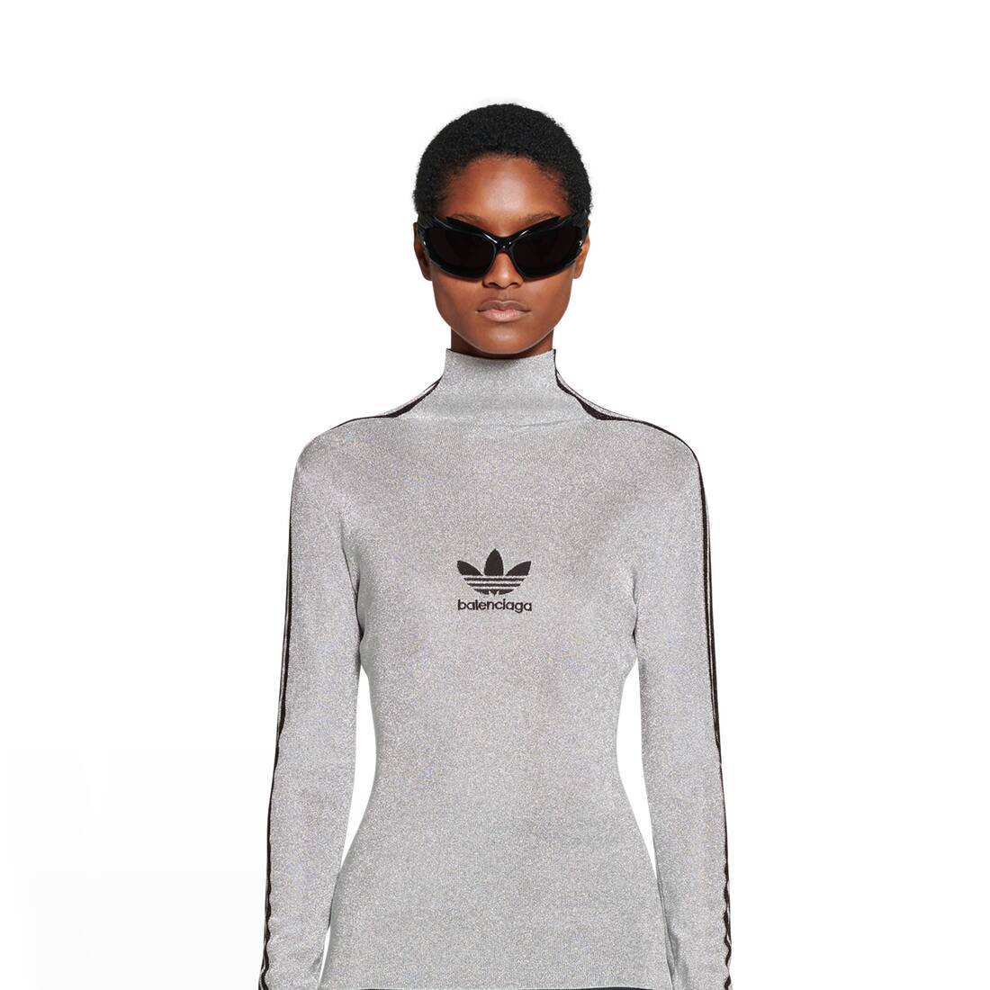 Balenciaga X Adidas Mock-neck Lurex T-shirt In White