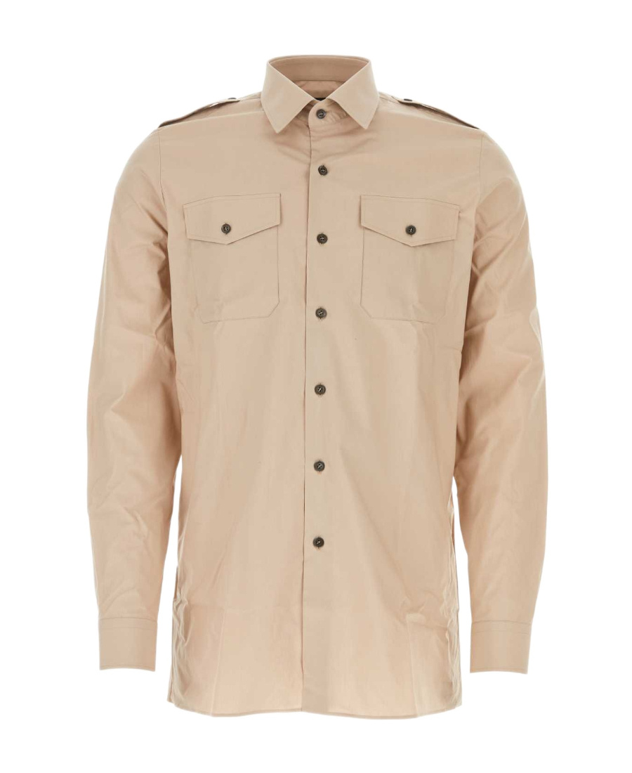 Prada Long-sleeve Cotton Shirt In Nude