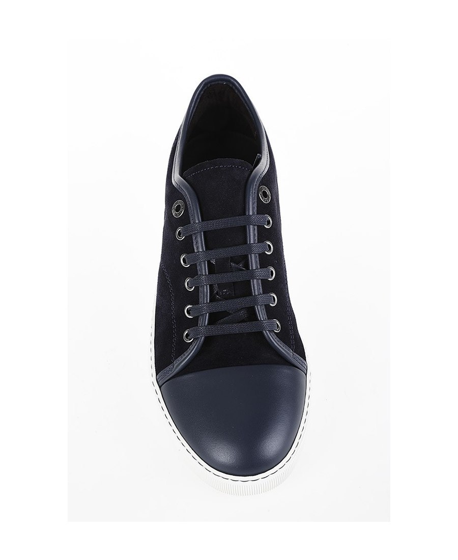 Lanvin Panelled Patent-leather And Velvet Low-top Trainers In Black