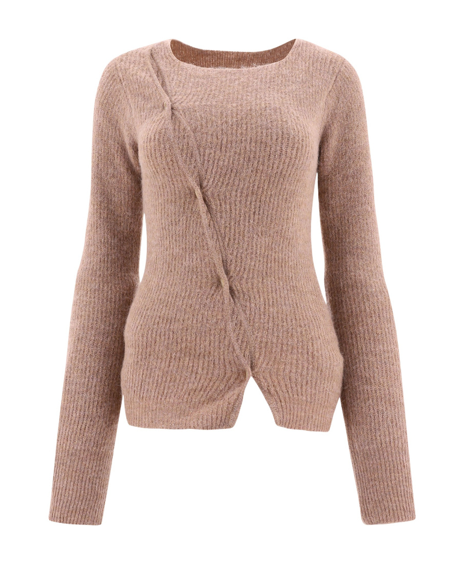 Jacquemus Pau Asymmetric Knitted Cardigan In Nude