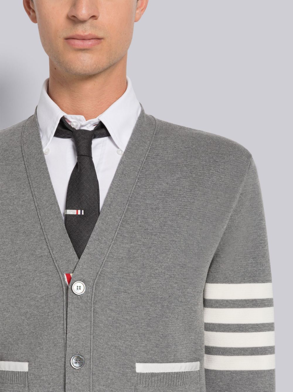 Thom Browne 4-bar Stripe Mini Cardigan In Gray
