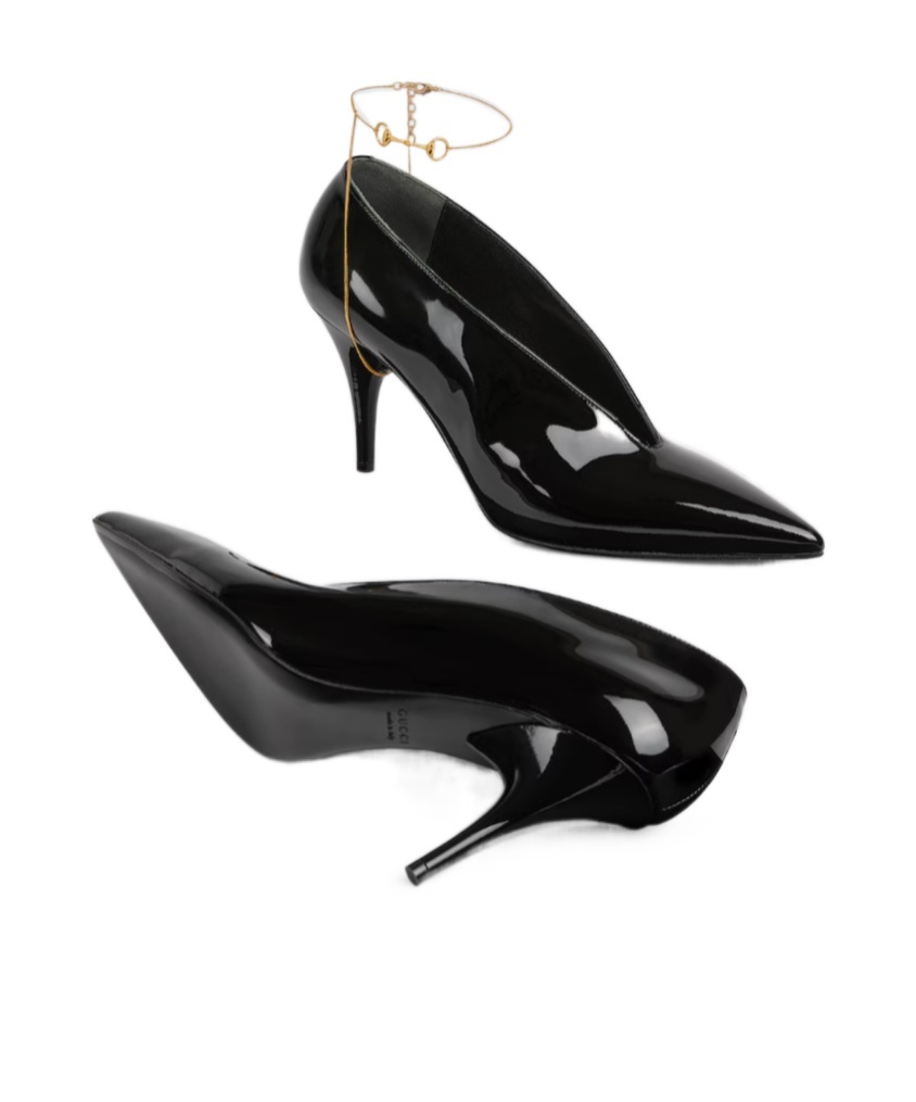 Gucci Musa Vernic Patent Leather Anklet Pumps In Black