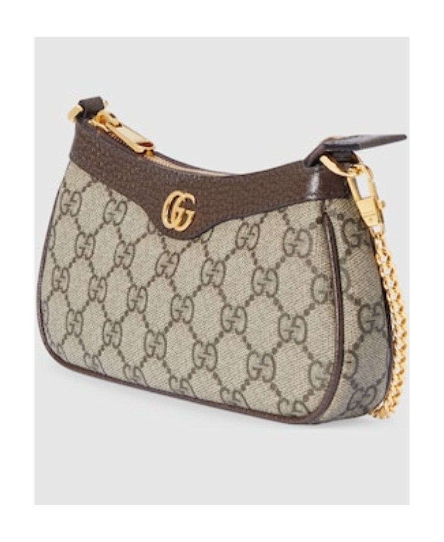 Gucci Women Beige Shoulder Bag With Gg Plaque On The Front And Chain-link Handle In Gg Canvas Woman In Multi