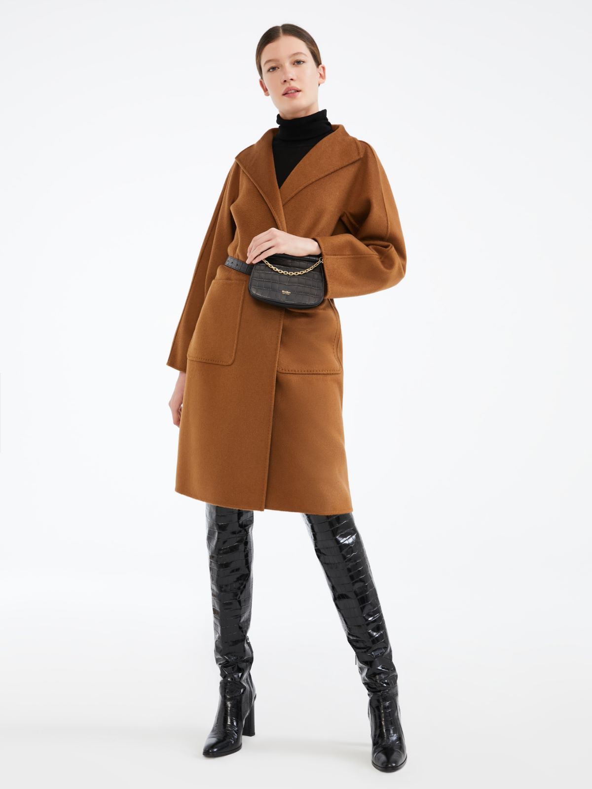 Max Mara Vertical Collar Double-sided Cashmere Coat In Brown